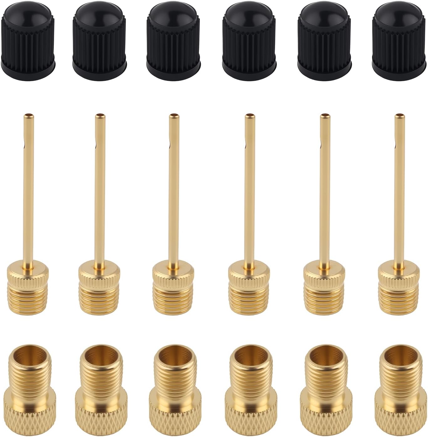 Skiennix Presta Valve Adapter Kit - 6 Pack Schrader to Presta Converters with Tire Valve Caps & Ball Needles