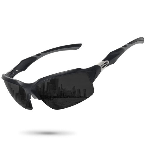 Ofwin Polarized Sports Sunglasses for Men Women Wrap Around Half Frame Cycling Fishing Bike Running Sun Glasses UV Protection Matte Black Frame/Gray Lens