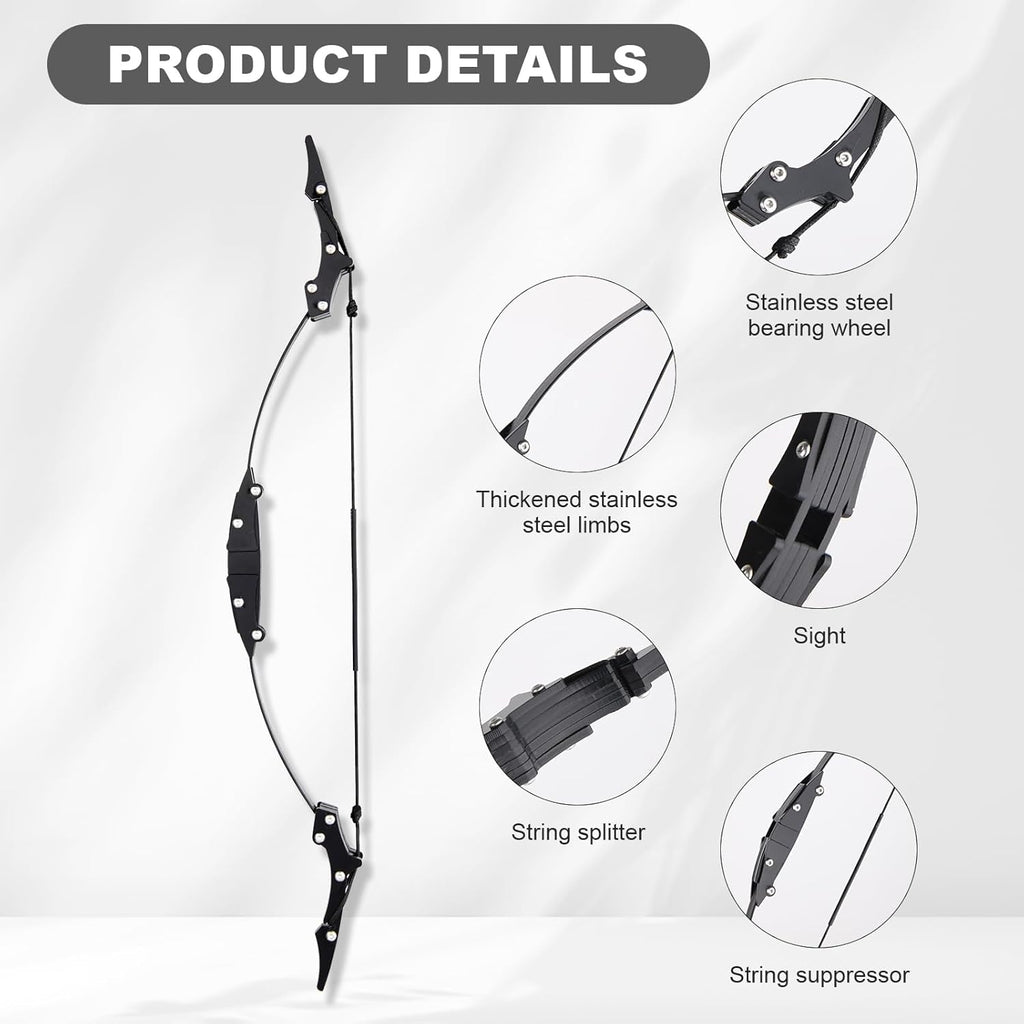 Skiennix Mini Lever Recurve Bow - 9.4 Inch Stainless Steel with 4 Arrows & Target Paper