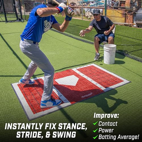 Baseball & Softball Hitting Mat with Alignment Guide - 6x4 ft Training Aid