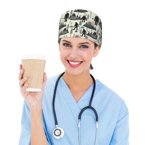 Big Sasquatch Foots Sasquatch Working Cap Scrub Cap with Sweatband Adjustable Unisex Men Women Tie Back Hat Nurse Surgical Caps