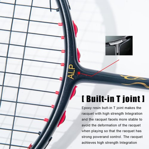 ALPSPORT QY 4U G5 Max 38LBS T1100 Professional Damping Nail Golden Dragon Pattern Full Carbon Fiber Badminton Racket with Gift Box 1 Flannel Bag, 2 Grips, Graphite Racquet for Sports Training (Red)