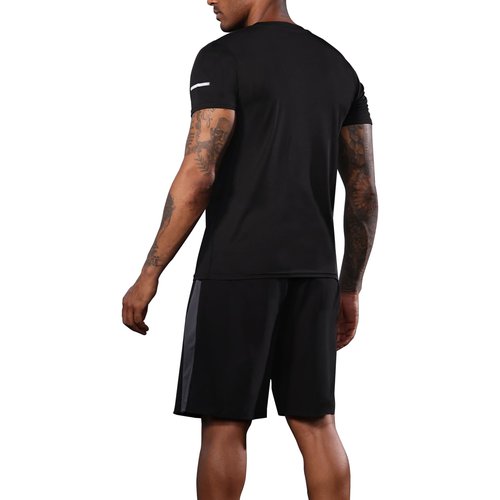 BUYJYA 5Pcs Men's T Shirts Workout Long Sleeve Athletic Zip Pocket Shorts Jackets Compression Pants Gym Clothes Running Basketball Football Gear