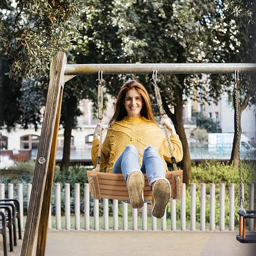 Beige Wooden Tree Swing for Adults & Kids - 22.8 x 9.8 x 0.6 inches, 440lb Capacity, Adjustable Rope, Indoor & Outdoor Use
