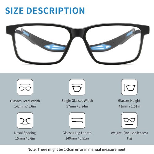 Sports Goggles Glasses Football Soccer Safety Glasses Goggles Adjustable Strap Interchangeable Temples for Men Youth (GWM681 Black)