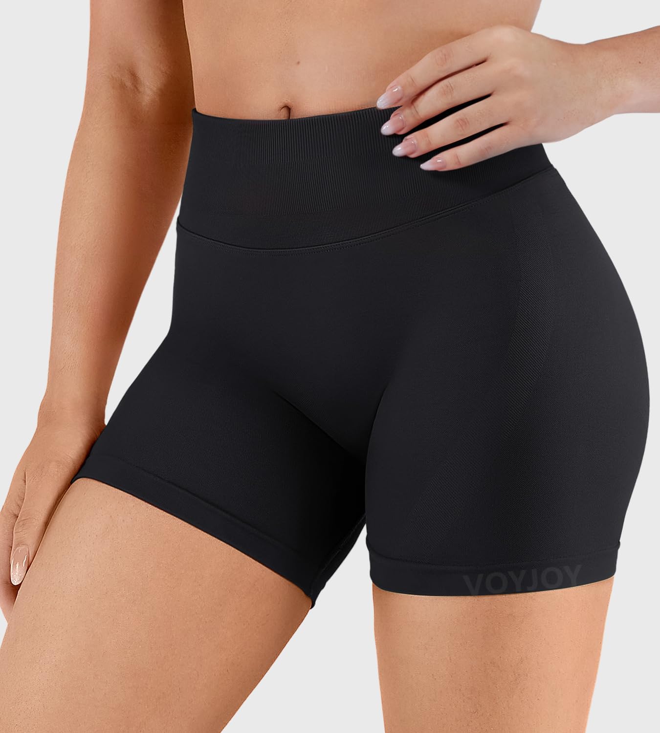 VOYJOY Women's Yoga Shorts - 4.5" Seamless Hidden Scrunch for Butt Lifting | No Front Seam Design