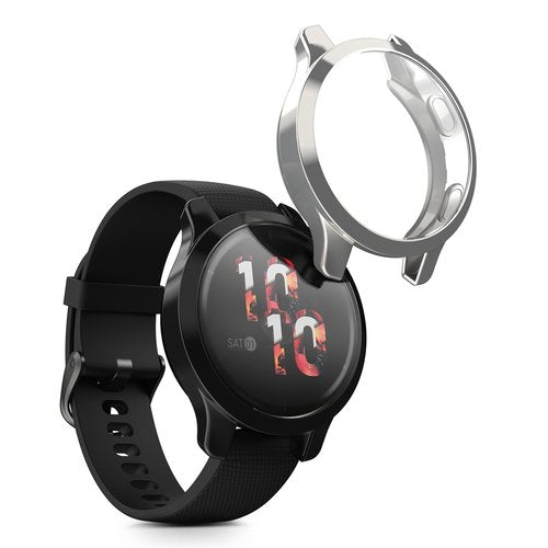 kwmobile Case Compatible with Garmin Garmin Venu 2S / vivoactive 4S Case - 2X TPU Silicone Fitness Tracker Cover - Black/Silver