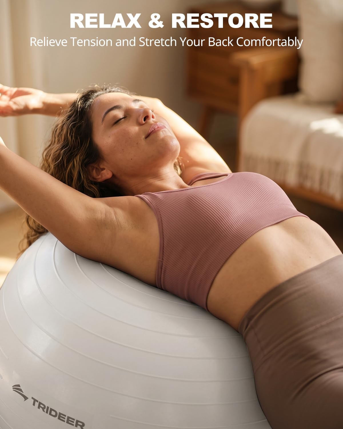 Trideer Yoga Ball for Exercise, Pregnancy & Birthing, 5 Sizes Exercise Ball for Physical Therapy, Stability, Fitness, Quick Pump Included