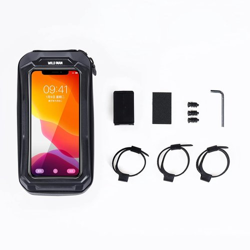 WILD MAN 1L Quick Release Waterproof Bike Front Frame Bag Phone Holder with Touch Screen Top for Mountain Road Bike MTB Cycling (XS2, Black)