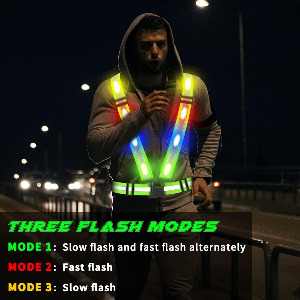 Skiennix LED Reflective Vest - USB Rechargeable Safety Running Gear for Men, Women & Kids