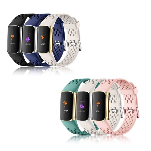 6 Pack Band Compatible with Fitbit Charge 5 Bands Women Men - Breathable Sport Band Soft Waterproof Replacement Wristbands Strap for Fitbit Charge 5 Advanced Fitness Tracker, 3 Pack