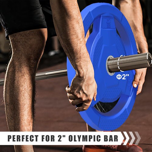 FAGUS H Color Coded 2-Inch Rubber Coated Olympic Grip Plate for Barbell,Solid Cast Iron Weight Plates for Strength Training,Weightlifting,Crossfit,Home Gym, 45LB Single