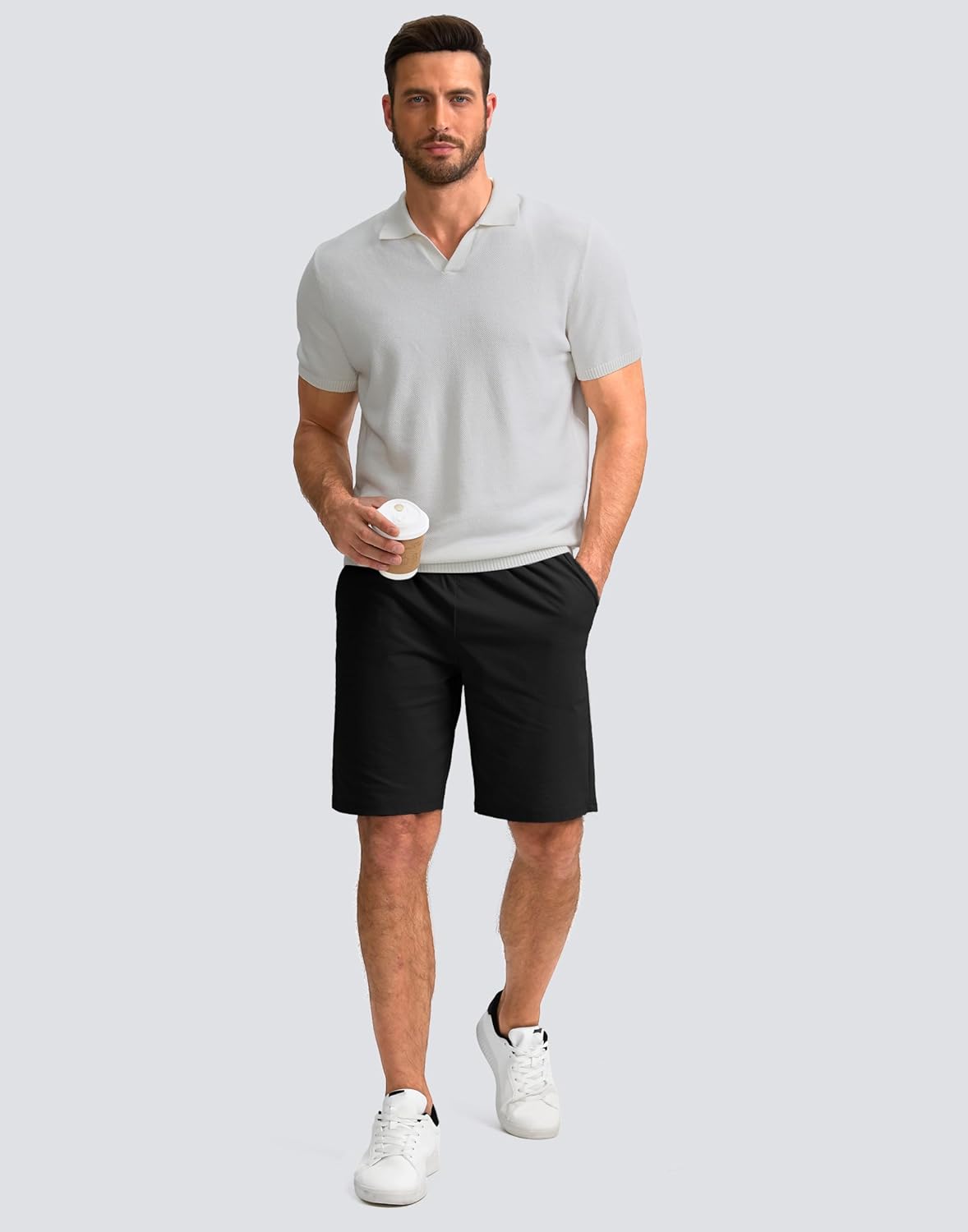 Pudolla Men's Lounge Shorts - Lightweight 9" Sweat Jersey with Pockets for Gym & Athletic Wear