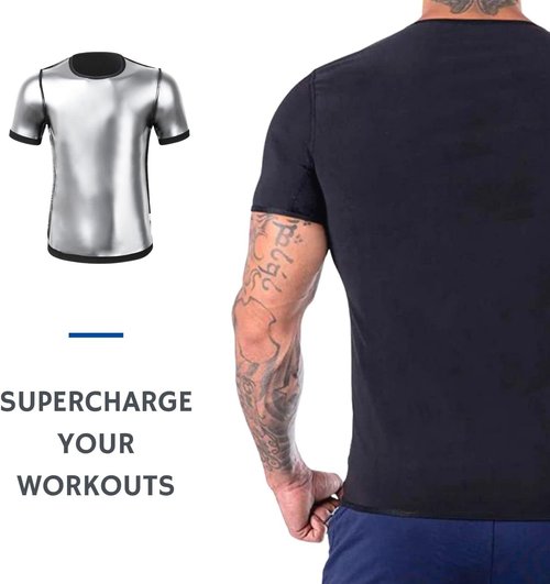 Nano Hertz Sauna Sweat Suit - Weight Loss Shapewear Top for Men | Short Sleeve Workout Vest