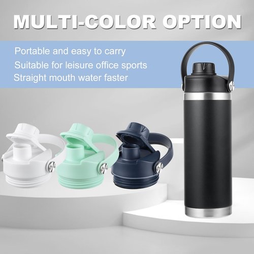 2-Pack Replacement Lids for Yeti Rambler Water Bottles, Compatible with 12 18 26 36 46 64 oz, Chug Caps with Flexible Handle, BPA Free Leakproof Screw Top, Straw Lid Replacement Kit