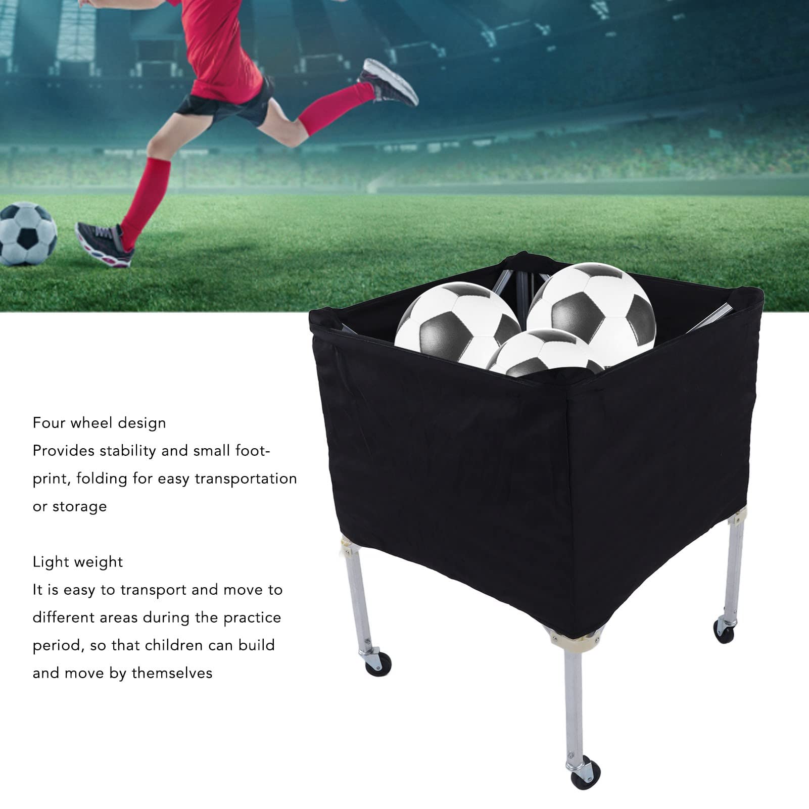Foldable Ball Storage Cart, Wheeled Sports Organizer for Basketball Soccer Volleyball 8-Ball Capacity Portable
