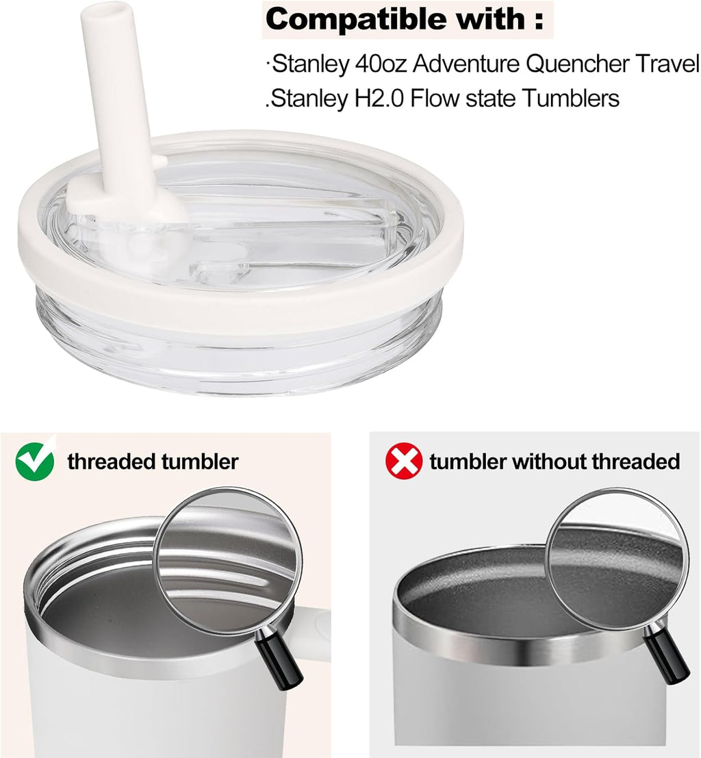 Stanley Quencher 40 oz Tumbler Lid Replacement - Leak Proof Flip Straw Cover | Cream White (2 Pack)