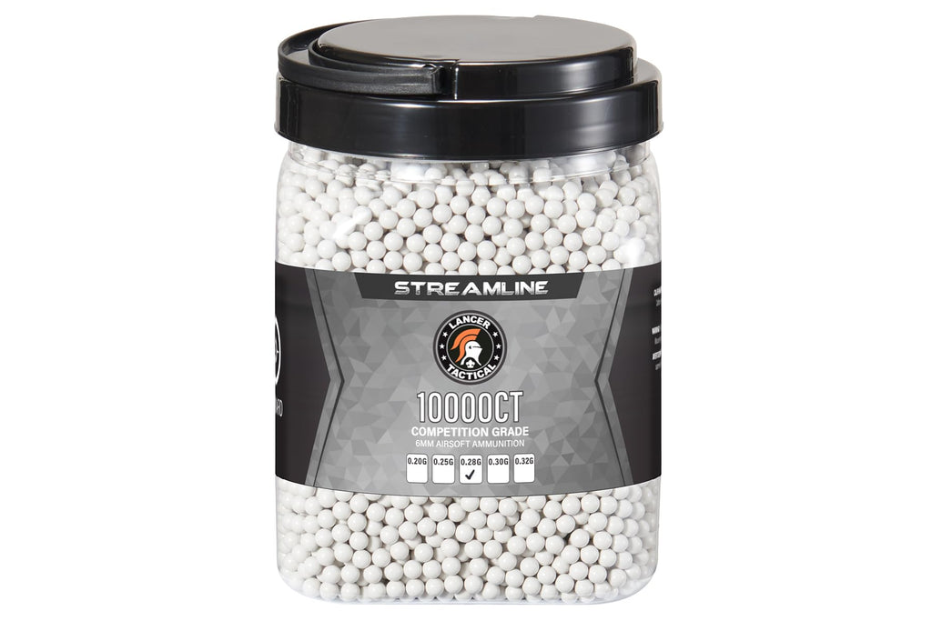 Lancer Tactical 10,000 Round 6mm Airsoft Pellets 0.20g-0.32g, Bucket Size Streamline Competition Grade BBS - Made in Taiwan (0.28g)