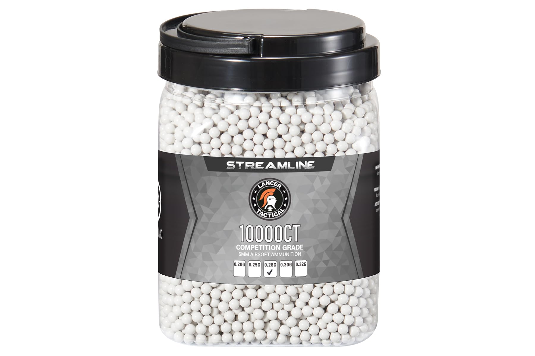 Lancer Tactical 10,000 Round 6mm Airsoft Pellets 0.20g-0.32g, Bucket Size Streamline Competition Grade BBS - Made in Taiwan (0.28g)