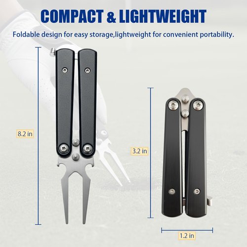 Mevfiya Switchblade Golf Divot Repair Tool, Stainless Steel Foldable Divot Tool & Golf Divot Tool with Bottle Opener, Funny Golf Gifts for Golfers(Silver)
