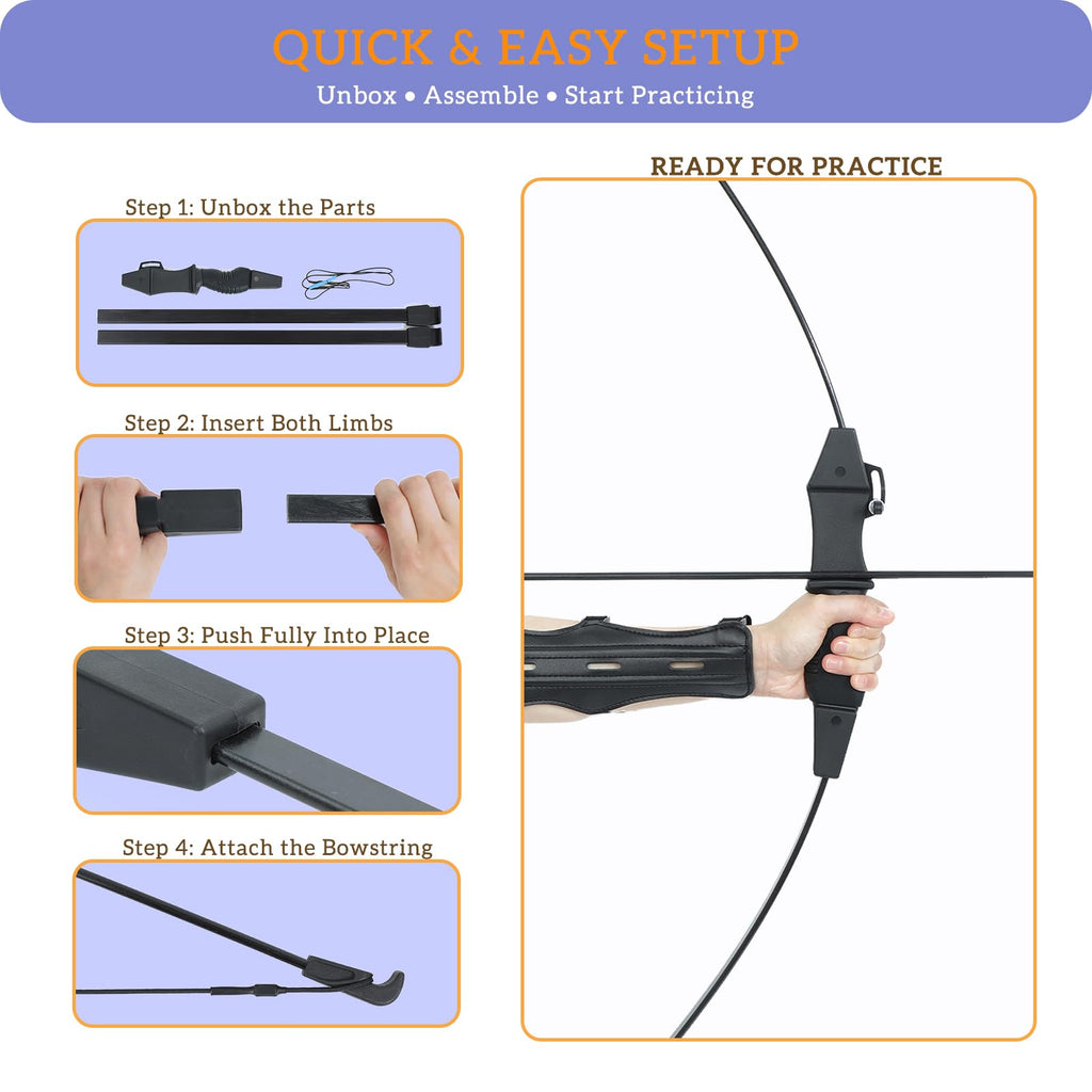 Procener 40" Bow and 28" Arrow Set for Kids, Archery Beginner Gift with 9 Arrows 2 Target Face, 1 Arm Guard and 1 Quiver, 18 Lb Recurve Bow Kit for Teen Outdoor Sports Game Hunting Toy (Black)