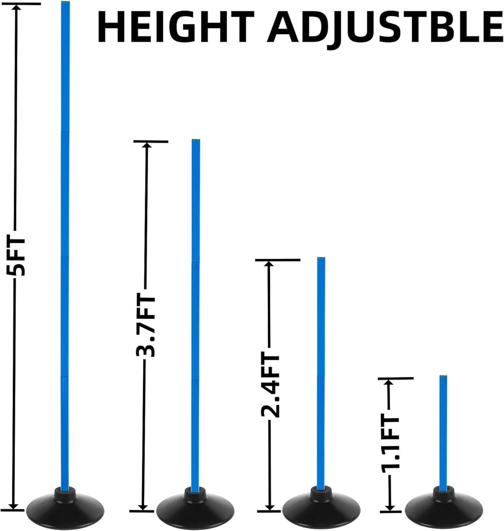 Skiennix 5FT Adjustable Agility Training Poles - 6 Pcs Set for Soccer, Basketball, Football & Dog Training | Blue with Rubber Bases