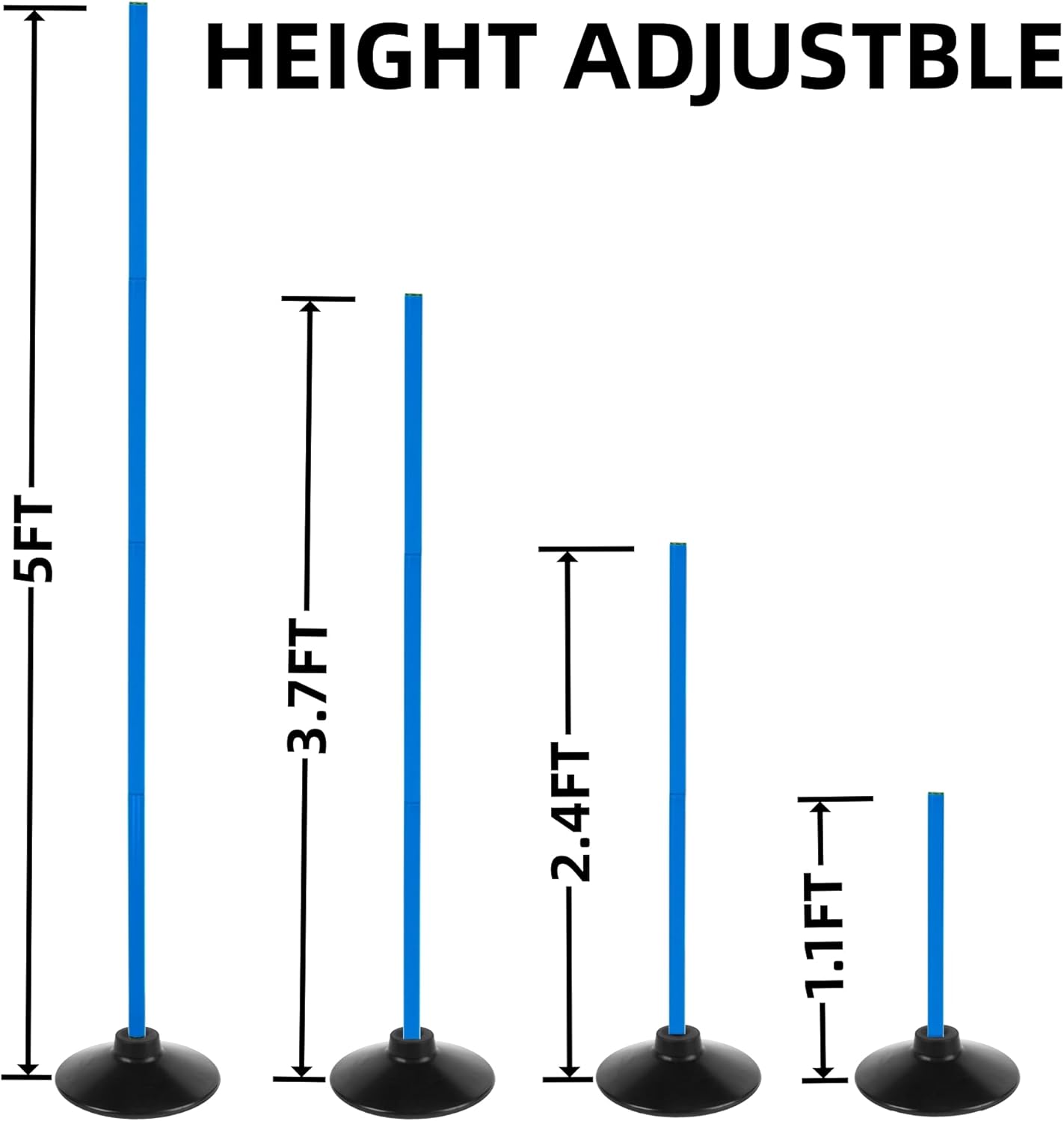 Skiennix 5FT Adjustable Agility Training Poles - 6 Pcs Set for Soccer, Basketball, Football & Dog Training | Blue with Rubber Bases