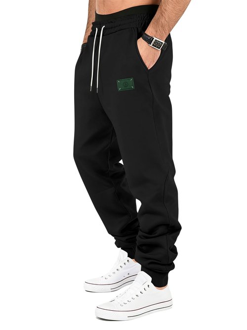 TAFLE Men's Fleece Sweatpants Warm Winter Pants Athletic Drawstring Jogger Pants with Pockets Black