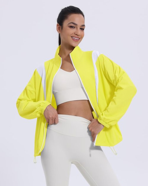 Locachy Women's Athletic Workout Jacket - Lightweight Cropped Full Zip with Stand Collar | Perfect for Running & Hiking