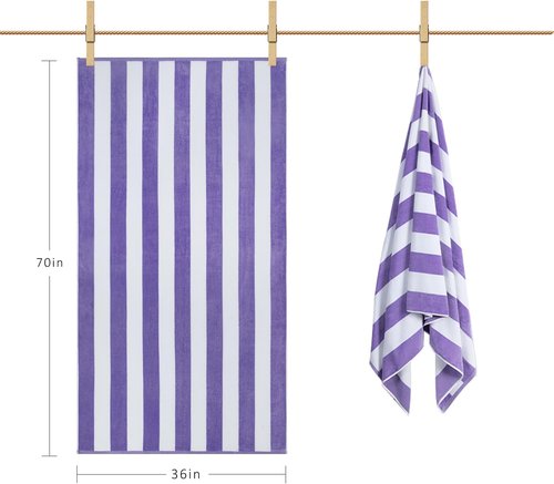 LULUHOME Large Oversized Beach Towel - Soft Cotton 36 x 70 Inch Striped Pool Towel for Adults | Purple