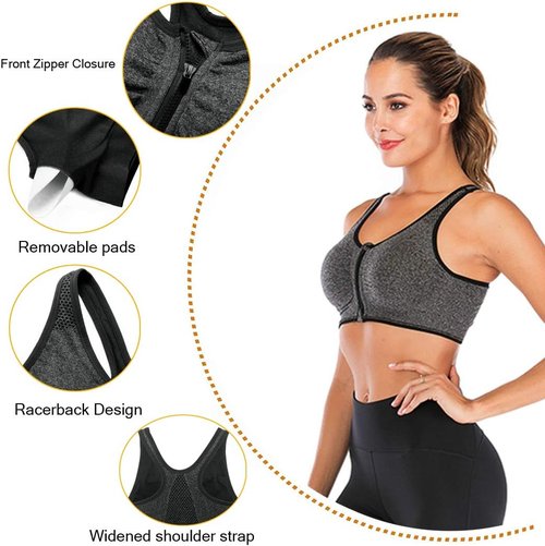 FLORATA Zip Front Sports Bra - Wireless Post-Surgery Support for Yoga & Fitness | Comfortable Fit