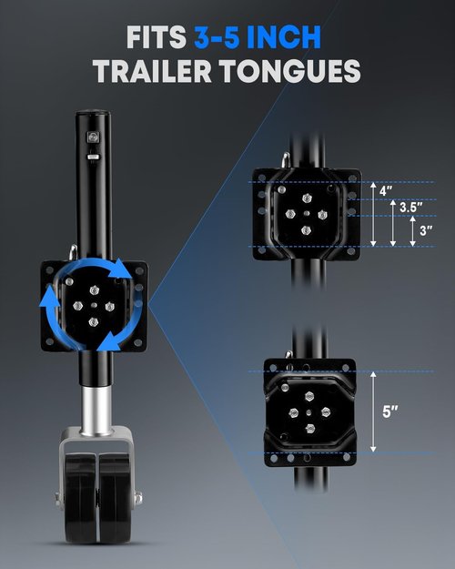 Kohree 2000 lbs Trailer Jack - Heavy Duty Dual Wheel Swivel for RV, Boat & Utility Trailers | 11" Lift, Black