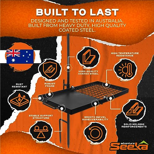 Adventure Seeka 24-Inch Heavy Duty Folding Campfire Grill with Swivel Grate, Food-Safe Cooking Surface for Outdoor Camping