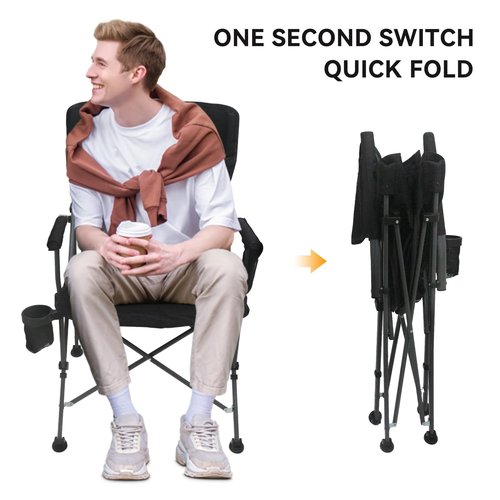 Portable Camping Chairs- Lightweight,Outdoor Chair with Side Pockets & Cup Holder,Heavy Duty Support 500 LBS Oversized Foldable Camping Chair for Adults,Fishing,Hiking,Picnic,Beach Patio,Sport