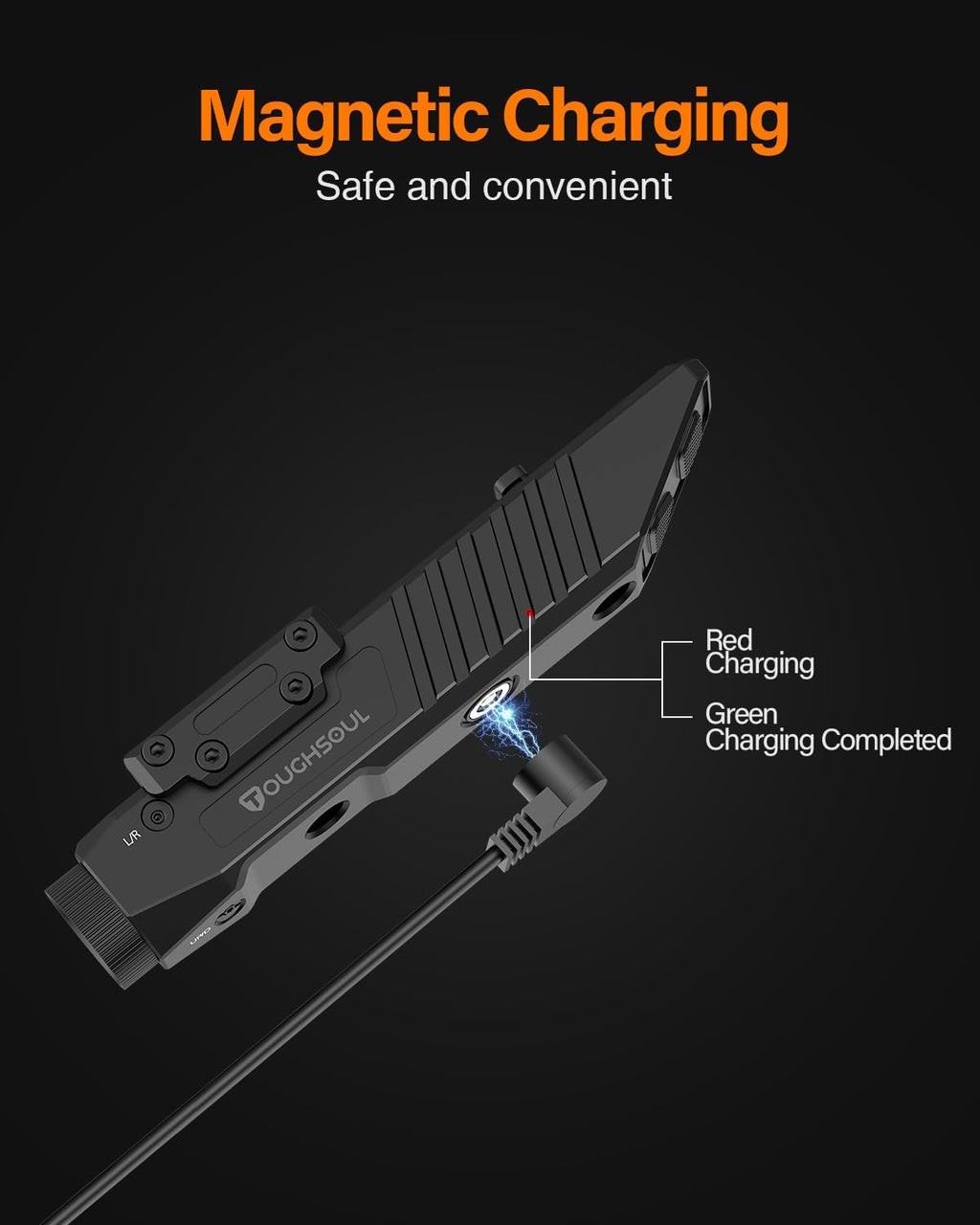 TOUGHSOUL Tactical Flashlight - 1450 Lumen with Purple Laser Sight & Rechargeable Battery | Durable Polymer Body