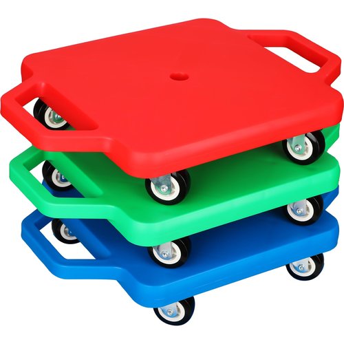 Jerify 3 Pieces Sports Scooter Board Bulk with Handles Gym Floor Scooter for Kids Children Plastic Roller Floor Sitting Board Indoor Outdoor Activities Play Equipment, 11 x 11 inch