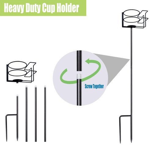 QCF Outdoor Cup Holders Beach Metal Drink and Phone Holder,Portable Heavy Duty 4-Piece Beer & Beverage Stakes Set,Suitable for Oudoors Activitie,Camping & Picnics,Yard Party,Holds Cans,Bottles & Cups