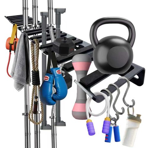 OGODU 33” Heavy Duty Tool Rack, Wall Mount Barbell Storage for Gym Equipment, 10L8S Slots for Garage/Home/Gym/Yard, 350LBS 4MM Steel 5MM EVA, Power Tool Organizer