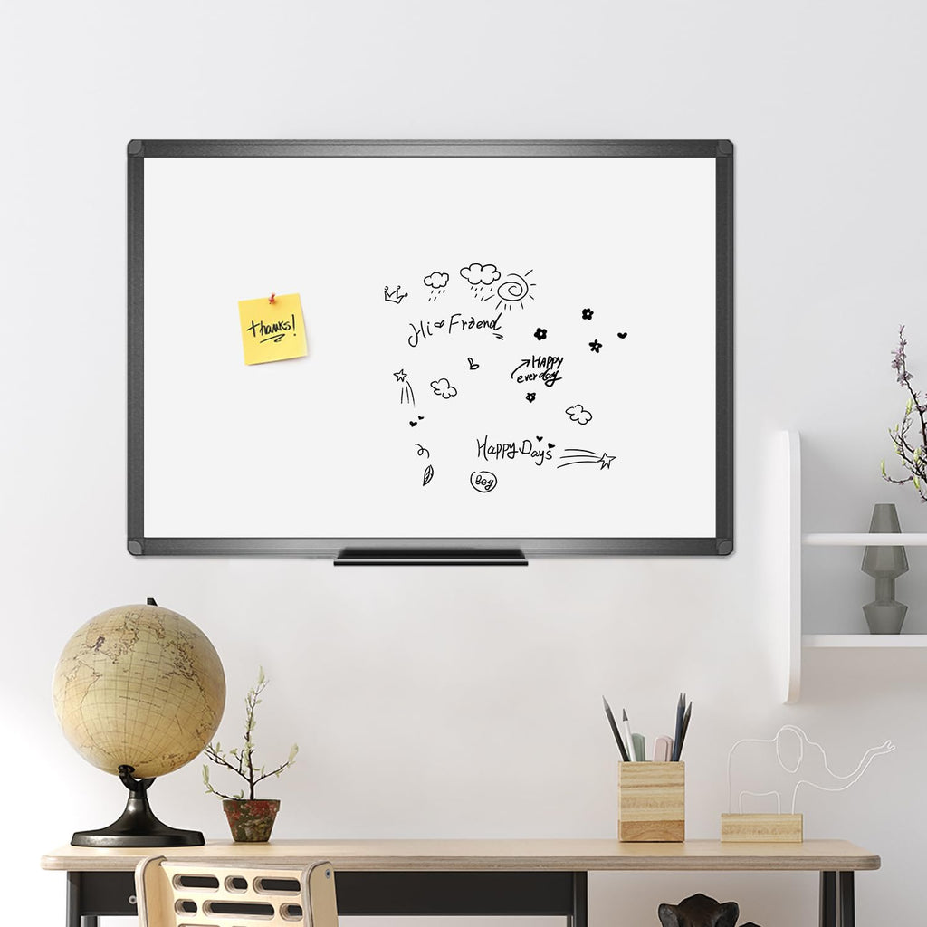 VIZ-PRO Magnetic Whiteboard/Dry Erase Board with Black Aluminium Frame, 24 X 18 Inches, Includes 1 Eraser & 2 Markers & 4 Magnets
