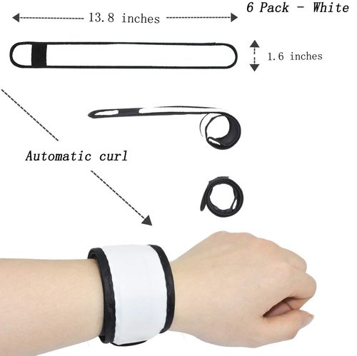 AMNQUERXUS LED Glow Slap Bracelet, Light Up Wristband 6 Pack High Visibility Safety Band for Cycling Walking Running Concert Camping Outdoor Sports-Fits Women, Men (White - (6 Pack) - New Packaging)