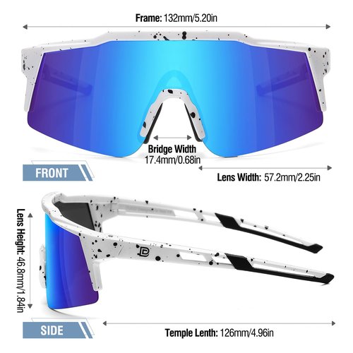 DUCO Kids Sunglasses Youth Baseball Sunglasses for Boys Girls Softball Sports Sun Glasses UV Protection DK326 (White Frame Black Dots Blue Lens)