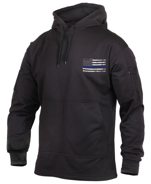 Rothco Conceal-Ops Thin Blue Line Hoodie – Tactical Hooded Sweatshirt with Distressed American Flag Graphics (US, Alpha, XX-Large, Regular, Regular, Black)
