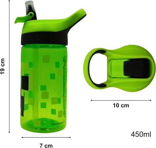 Minecraft Atlantic Creeper Drinks Bottle - Eco-Friendly BPA-Free Plastic Water Bottle with Removable Straw | 450ML Official Merchandise