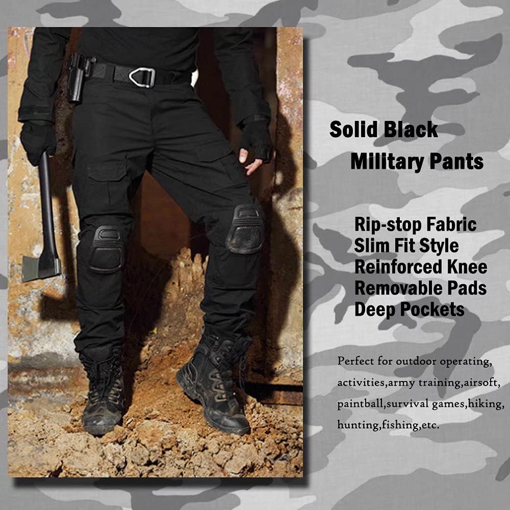 Skiennix Men's Tactical Military Pants - Slim Fit Airsoft Combat Pants with Knee Pads