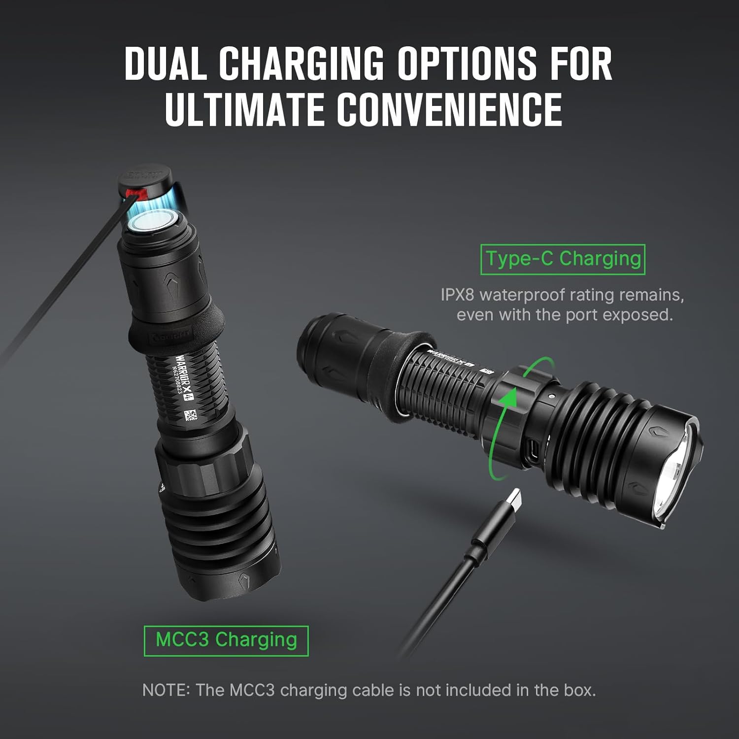 OLIGHT Warrior X 4 Tactical Flashlight - 2,600 Lumens, 630m Range, USB-C Rechargeable, Dual-Output | Black