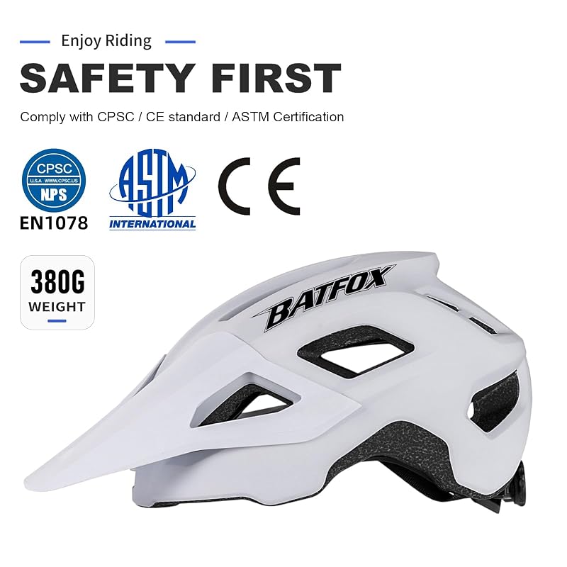 BATFOX E-Bike & Mountain Bike Helmet for Adults & Youth, White, Size M (55-58cm) - NTA 8776 Certified