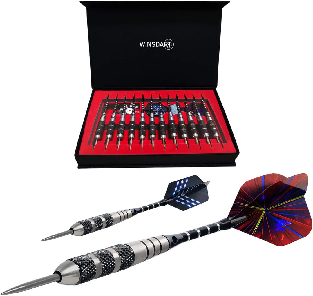 WINSDART Professional Metal Darts Set - Steel Tip Darts with Nonslip Iron Barrel & Aluminum Shafts | Gift Box Included
