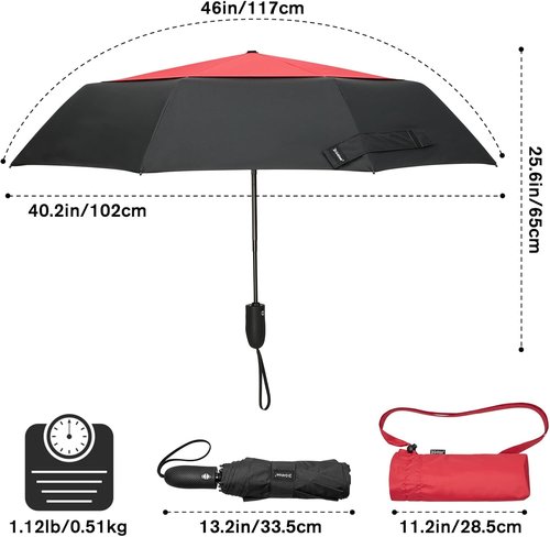 G4Free Windproof Travel Umbrella - 46-Inch Double Canopy, Automatic & Compact Design