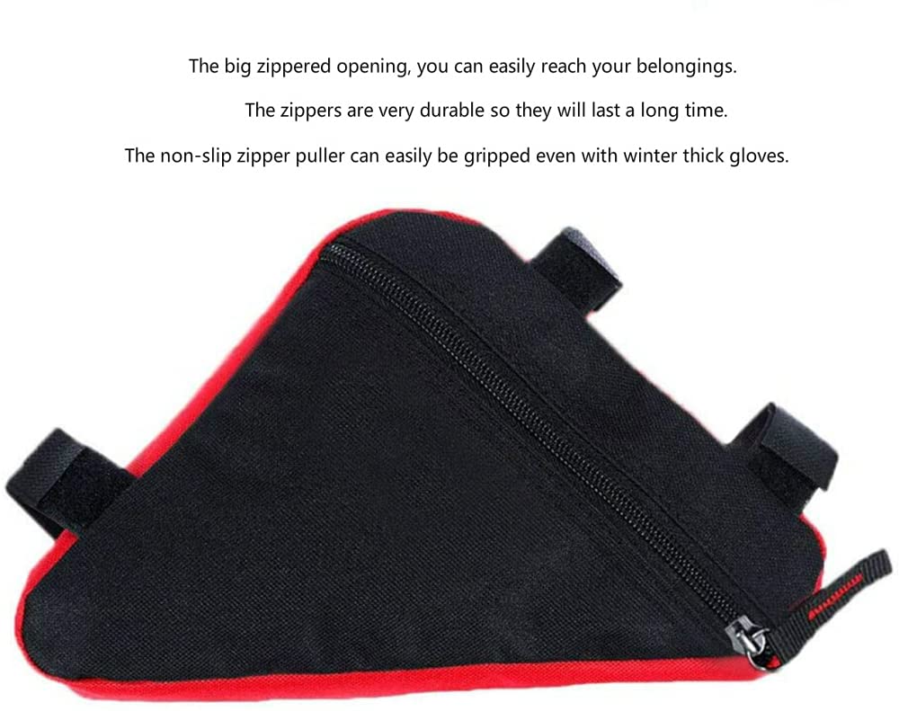 QWEQWE Bike Triangle Frame Bag - Bike Bicycle Storage Top Tube Bag Pack Triangle Pouch Road Mountain Cycling Strap Saddle Bag for Road Bikes Mountain Commute Bikes, Black/Red