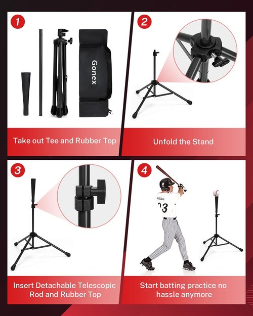 Gonex Baseball Batting Tee - Collapsible Portable Tripod Stand with Carrying Bag - Ideal for Softball Practice